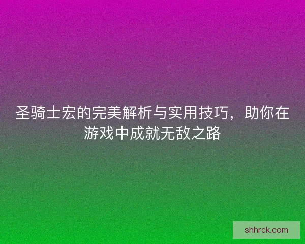 圣骑士宏的完美解析与实用技巧，助你在游戏中成就无敌之路