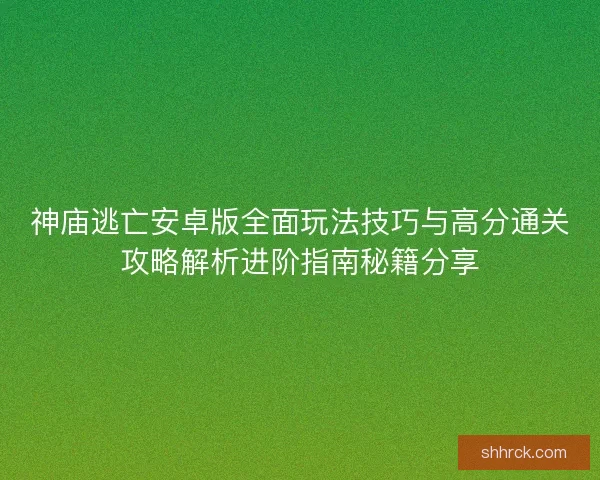 神庙逃亡安卓版全面玩法技巧与高分通关攻略解析进阶指南秘籍分享